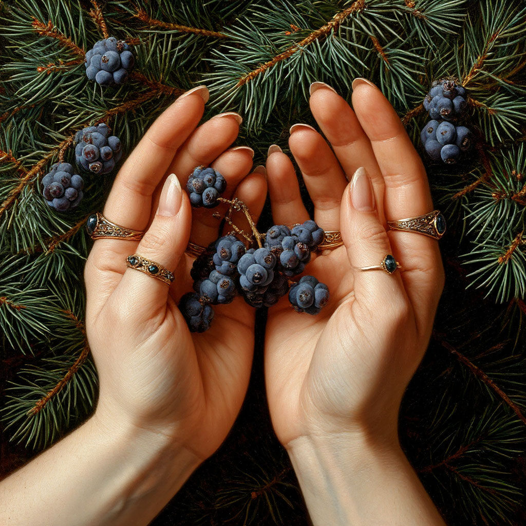 Если растереть шишкоягоду в пальцах, вы почувствуете чистый, сложный аромат — смесь хвои, свежести и сладковатой смолы. Это и есть дух леса.