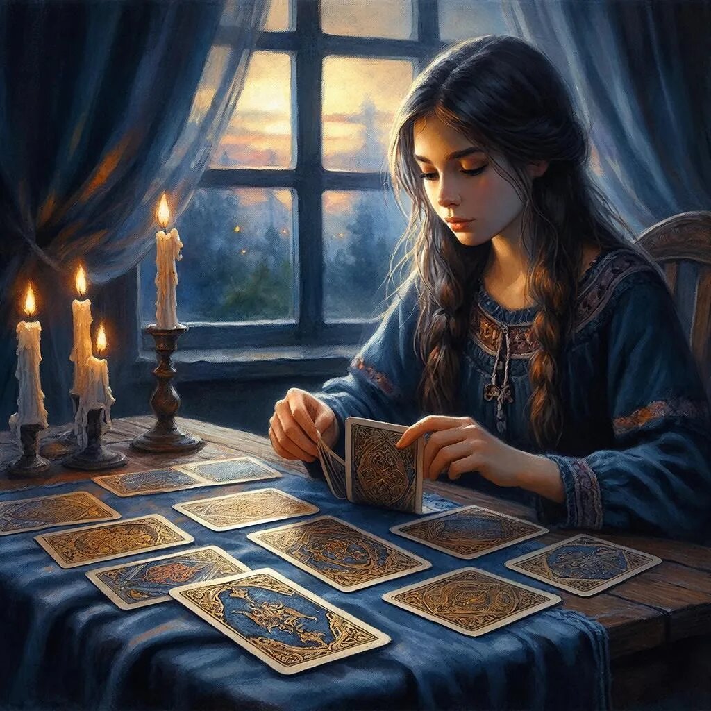 Гадание на картах. Иллюстрация сгенерирована нейросетью