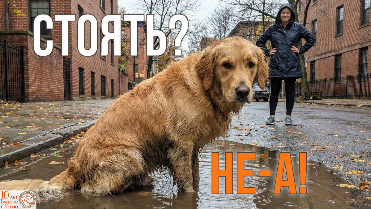 Команда «Стоять» спасает не только попу от грязи, но и нервы владельца. Рассказываем, почему эта команда безопаснее «Сидеть» на улице и как её выучить за несколько дней. | Иллюстрация: DogSelf