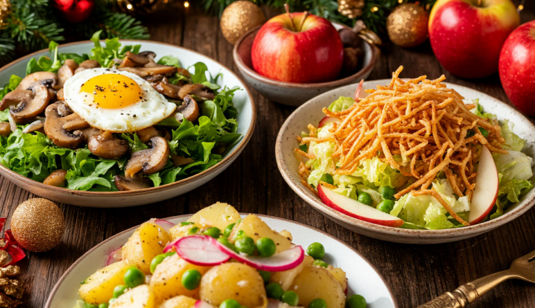 Проще некуда: 3 салата с одной заправкой (без майонеза). Никто не верит, что в этих салатах нет майонеза...