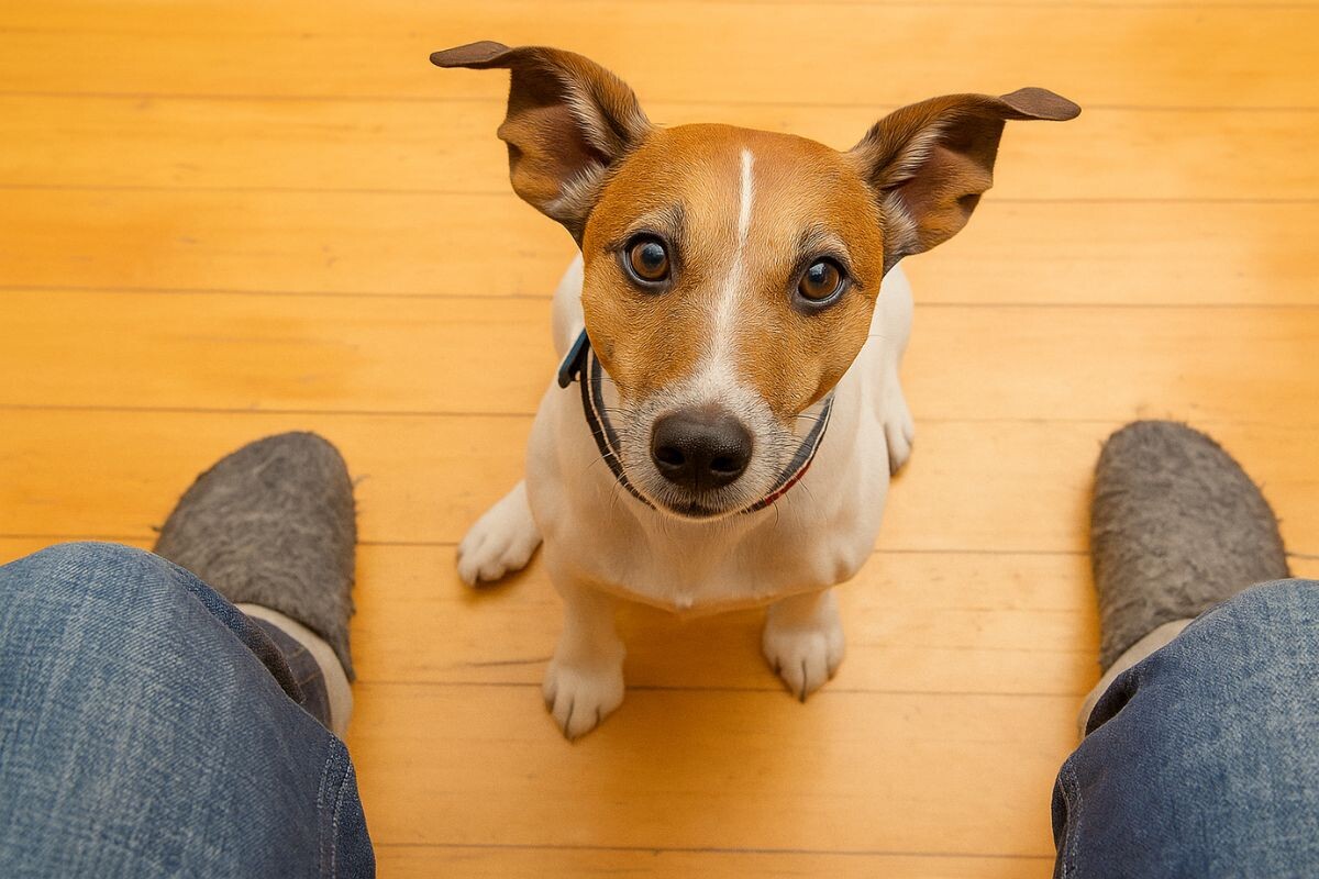 Собака смотрит на хозяина 