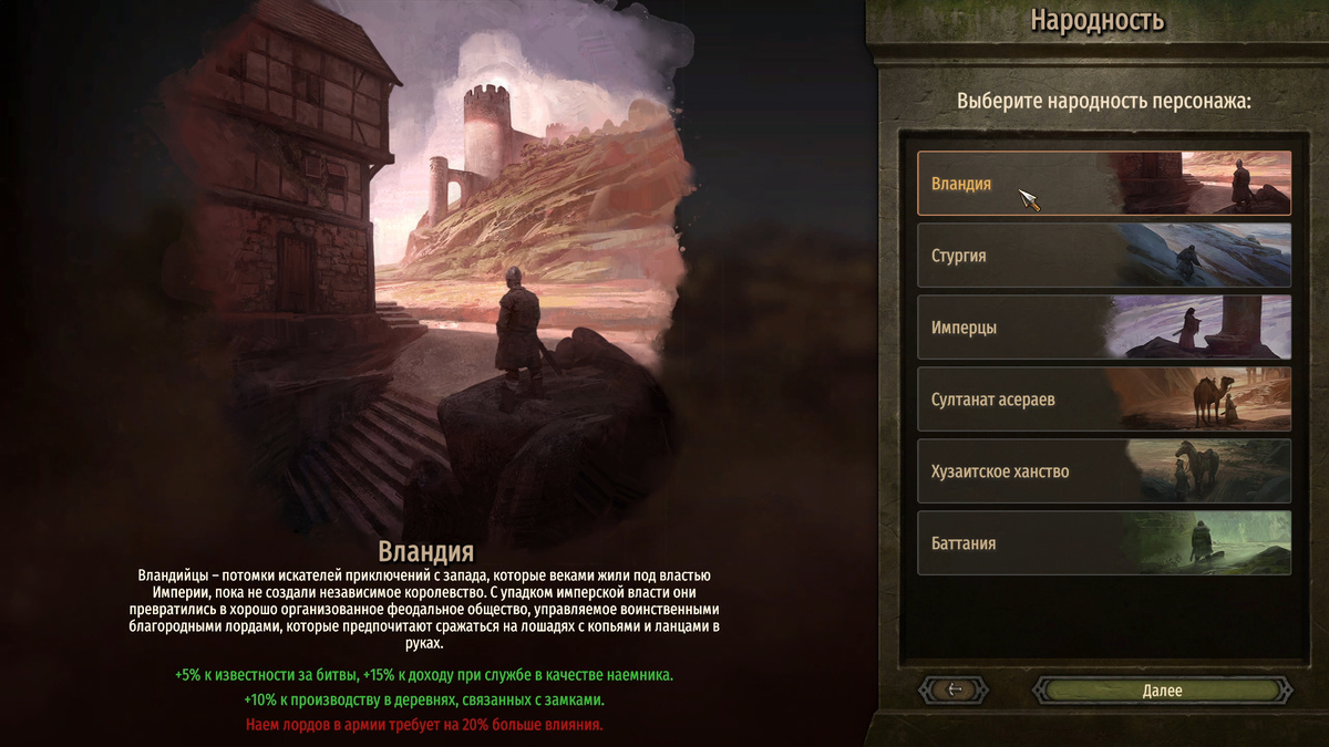 Выбор народности персонажа - Вландия