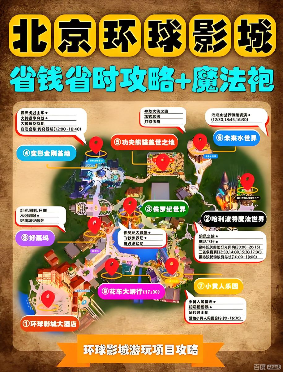 Это карта всего Universal Beijing Resort. Волшебный мир Гарри Поттера под номером 2, название на черном фоне.