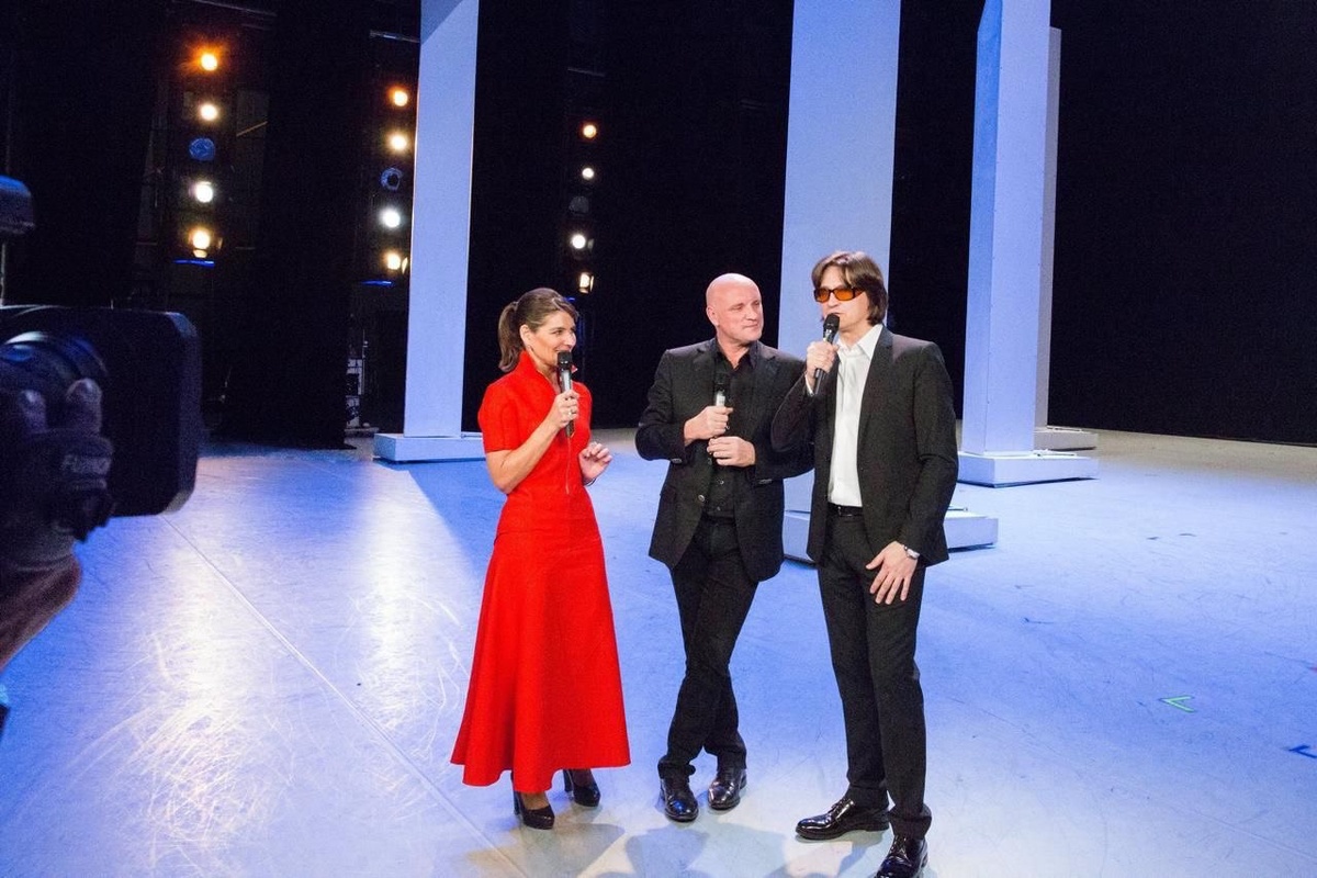    С Сергеем Филиным и Жаном-Кристофом Майо на трансляции балета "Укрощение строптивой". / Фото: Из личного архива