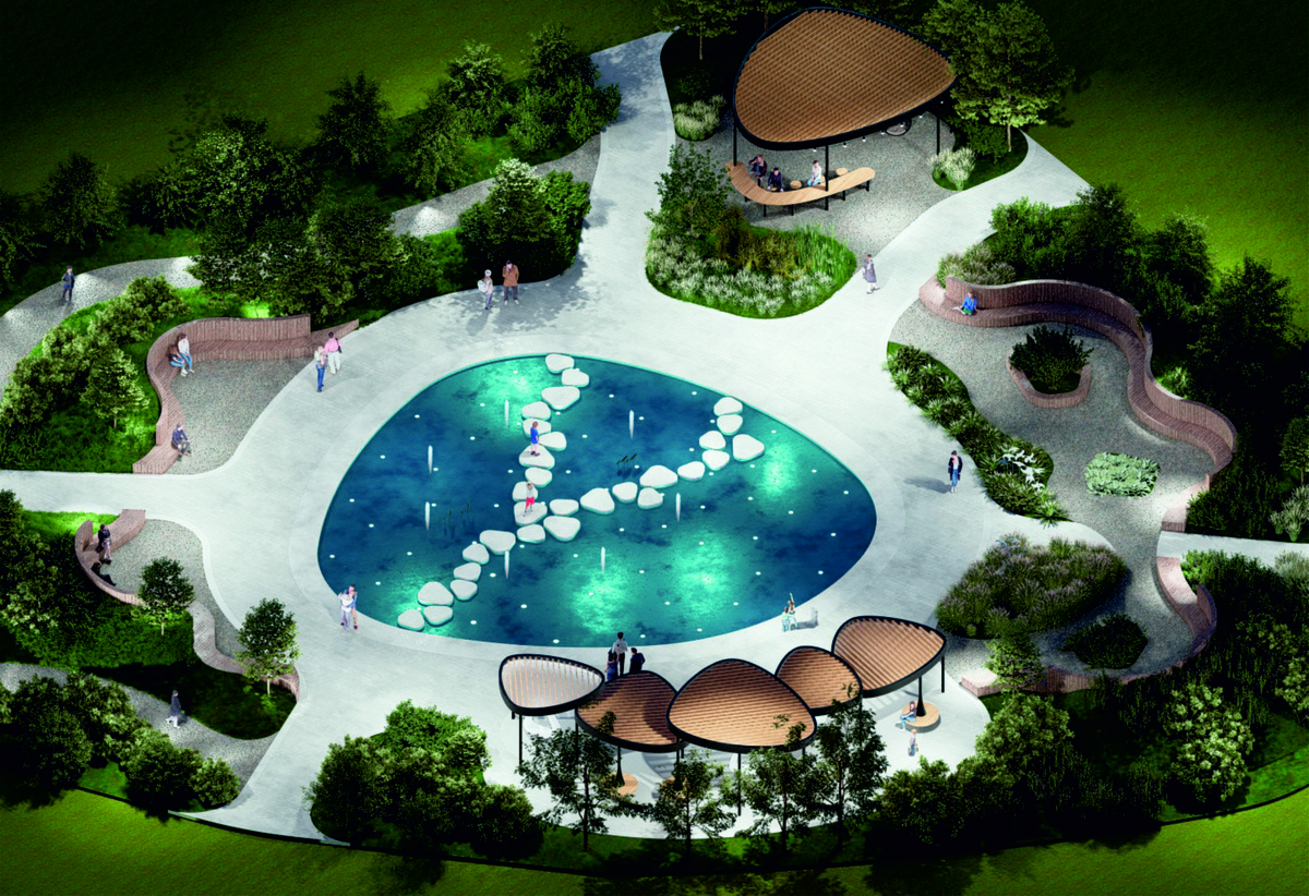 Проект фонтана с планируемыми пешеходными островками
