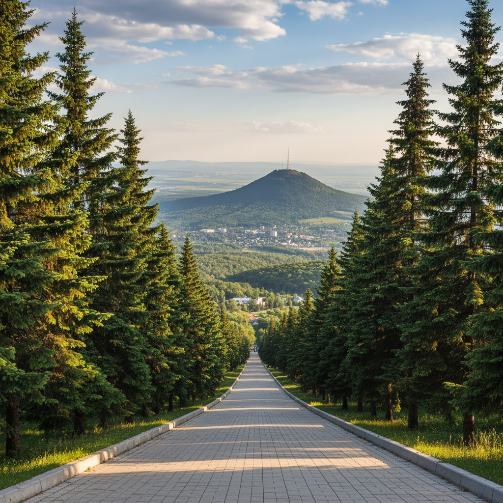 Еловая аллея с видом на гору Машук