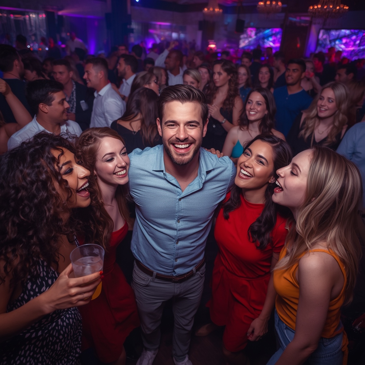 Новенькая, с копной рыжих волос, в красном платье. 