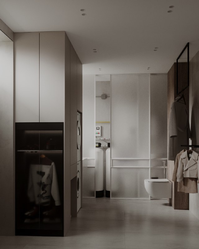 Дизайн интерьера для тех зоны в доме - вариант с сдвижной дверцей