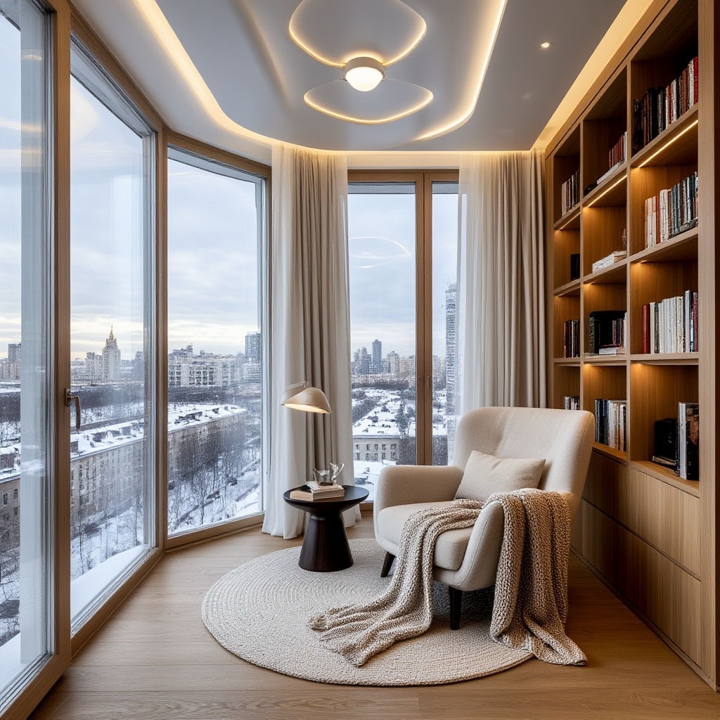 Зона чтения на эркере. Москва. Дизайн интерьера студия АрхиКомфорт