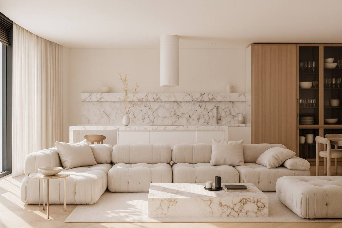 Дизайн интерьера гостиной в светлых оттенках