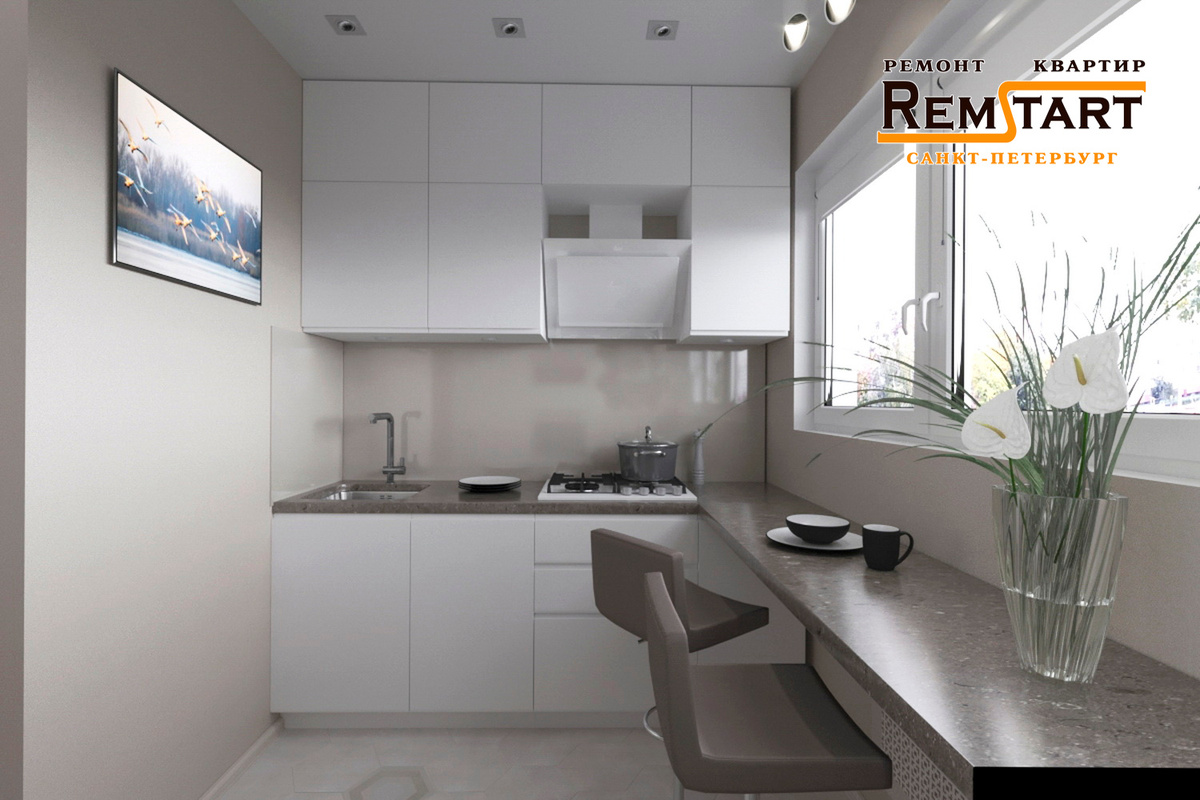 Кухня в двухкомнатной квартире, дом-корабль.