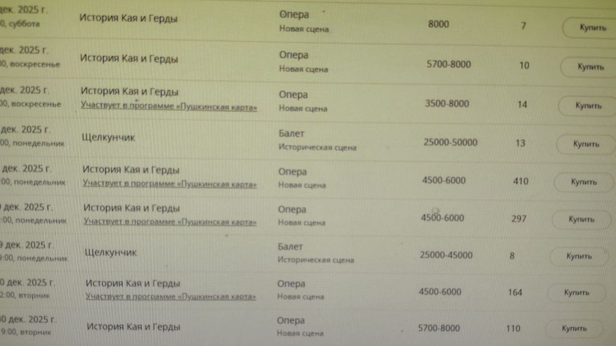 Фотографии экрана компьютера при покупке билетов на балет "Щелкунчик" на сайте Большого театра