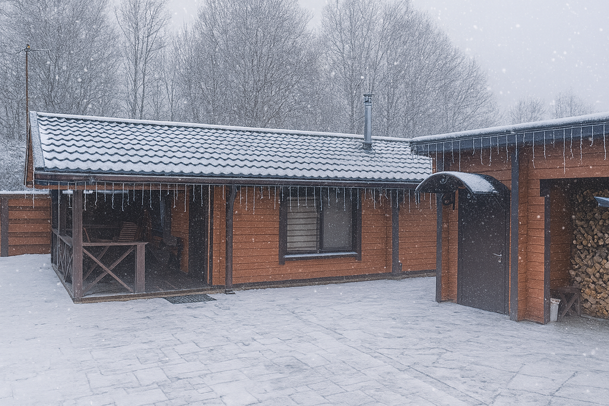 Кровля Гумибо - баня+жилой дом в Московской области.