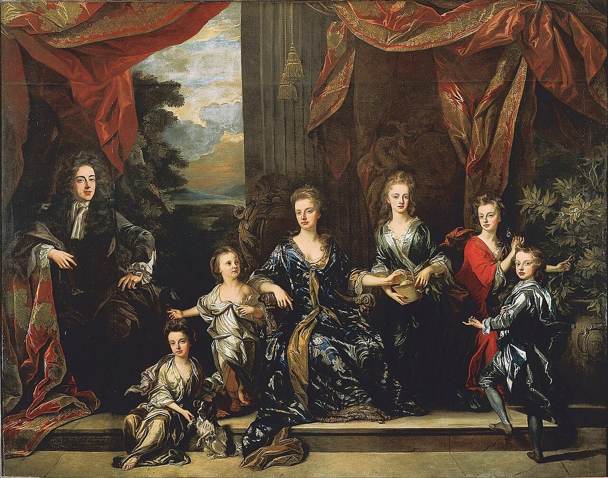 Семья герцогини кисти Джона Клостермана, 1690-е годы. Слева направо: герцог Мальборо, Элизабет, Мэри, герцогиня Мальборо, Генриетта, Энн и Джон https://ru.wikipedia.org/wiki/ерчилль,_Сара,_герцогиня_Мальборо