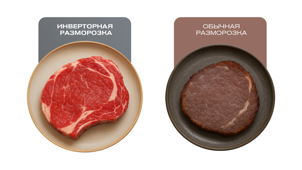 Пример разморозки мяса в инверторной СВЧ и обычной