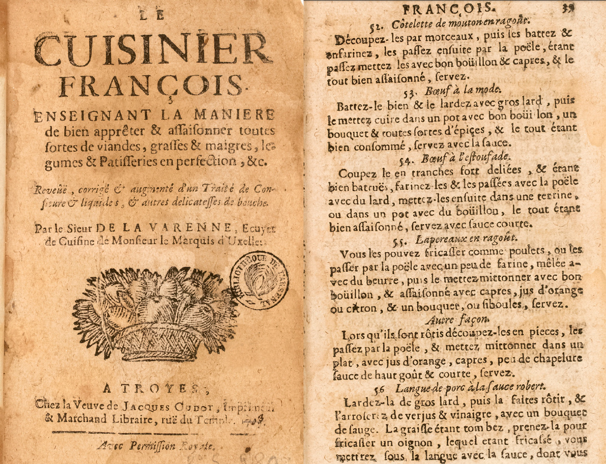 François-Pierre La Varenne «Le nouveau cuisinier françois». 