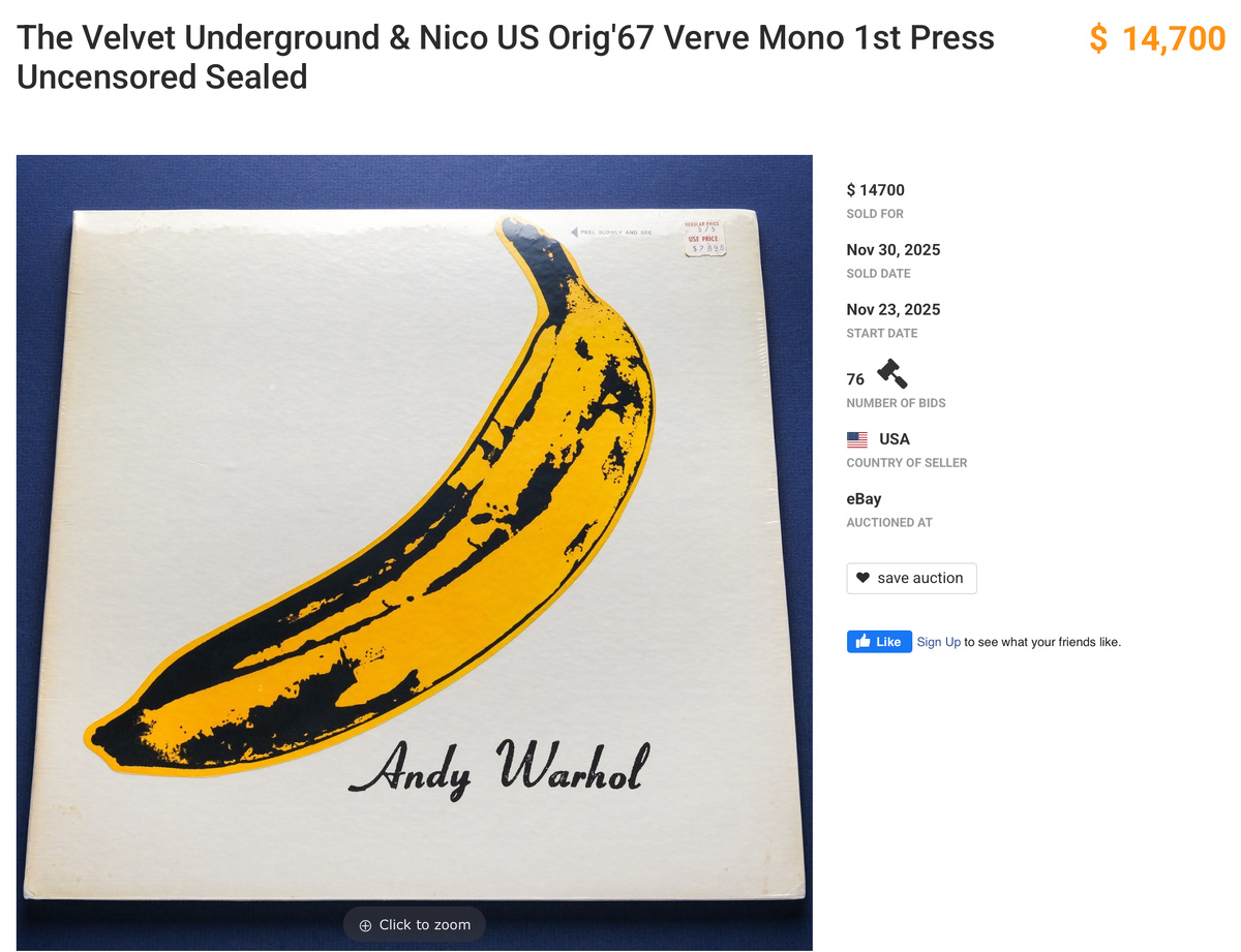 🎯 1. The Velvet Underground & Nico — US Orig '67 Verve Mono 1st Press. Запечатанный артефакт. 76 ставок 💰 14.700 $