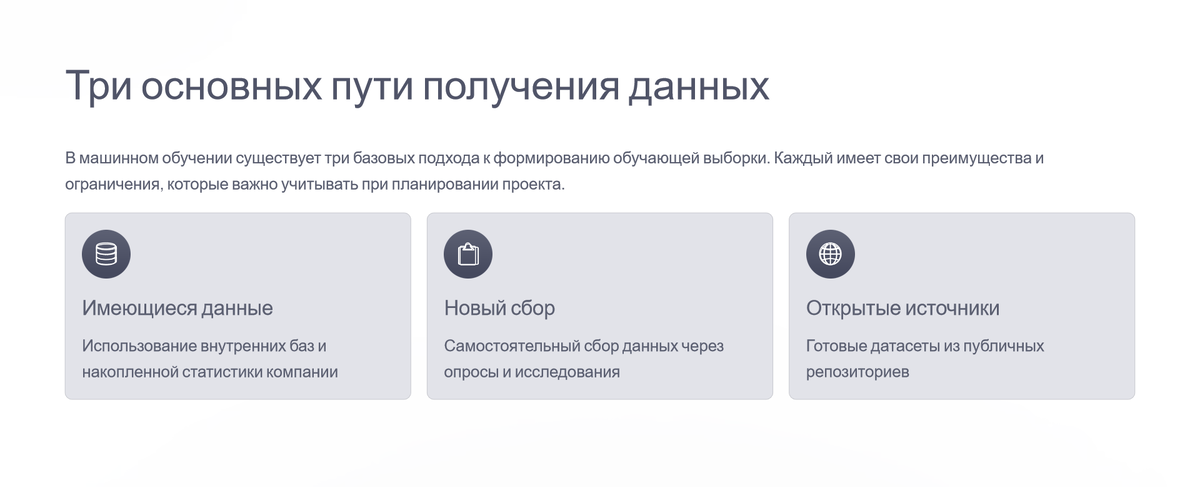  три основных пути получения данных для обучения модели машинного обучения