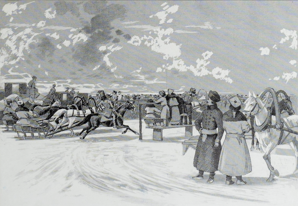 Конные скачки. Последняя четверть XIX в. Бумага автотипная, тушь, процарапывание, перо