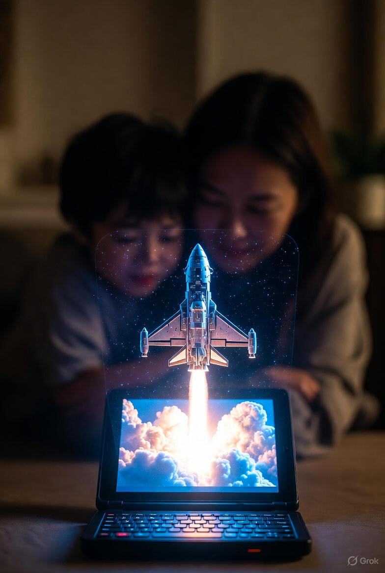 "Голографический компьютер Орина", иллюстрация создана сетью Грок