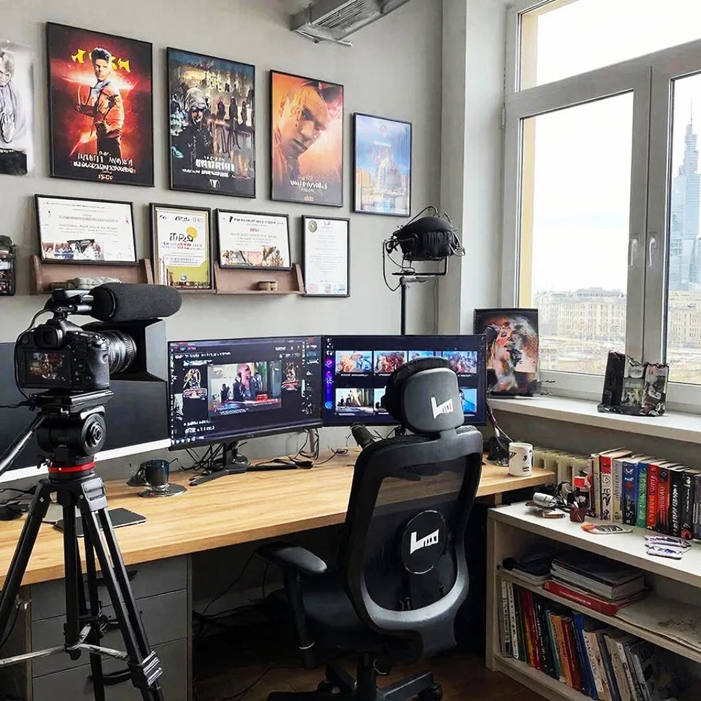 Каждый видеоблогер хотел бы, чтобы его рабочее простарнство выглядело так, как это рисует нейросеть