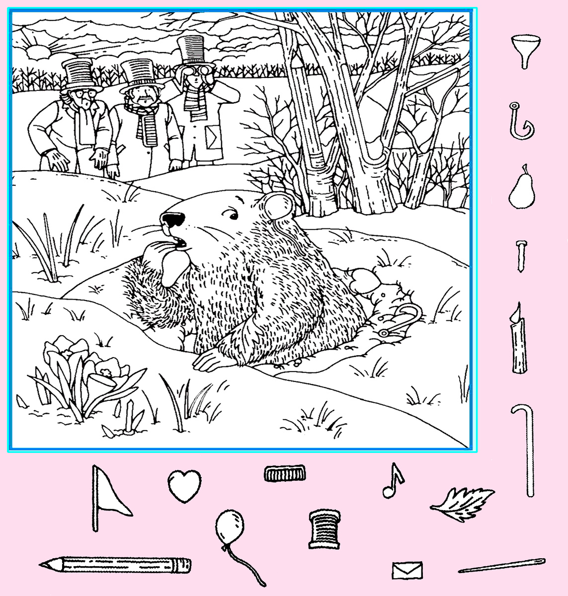 Тест на внимательность: найди флаг, грушу, крючок и другие предметы на картинке. Картинка подготовлена автором