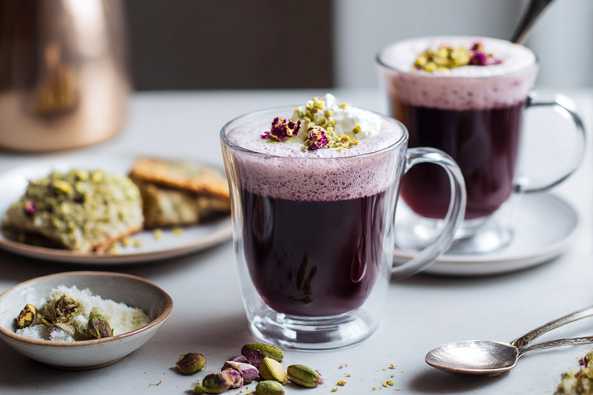    Щепотка соды в этом рецепте нужна не для вкуса, а чтобы запустить «цветную» реакцию, из-за которой чай темнеет и уходит в пурпур.