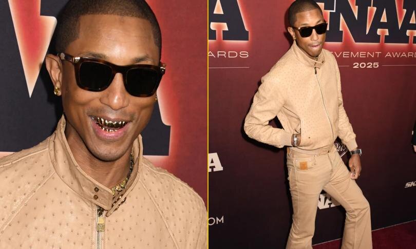    Источник: Сapital pictures | Фаррелл Уильямс ослепляет своей золотой улыбкой на стене