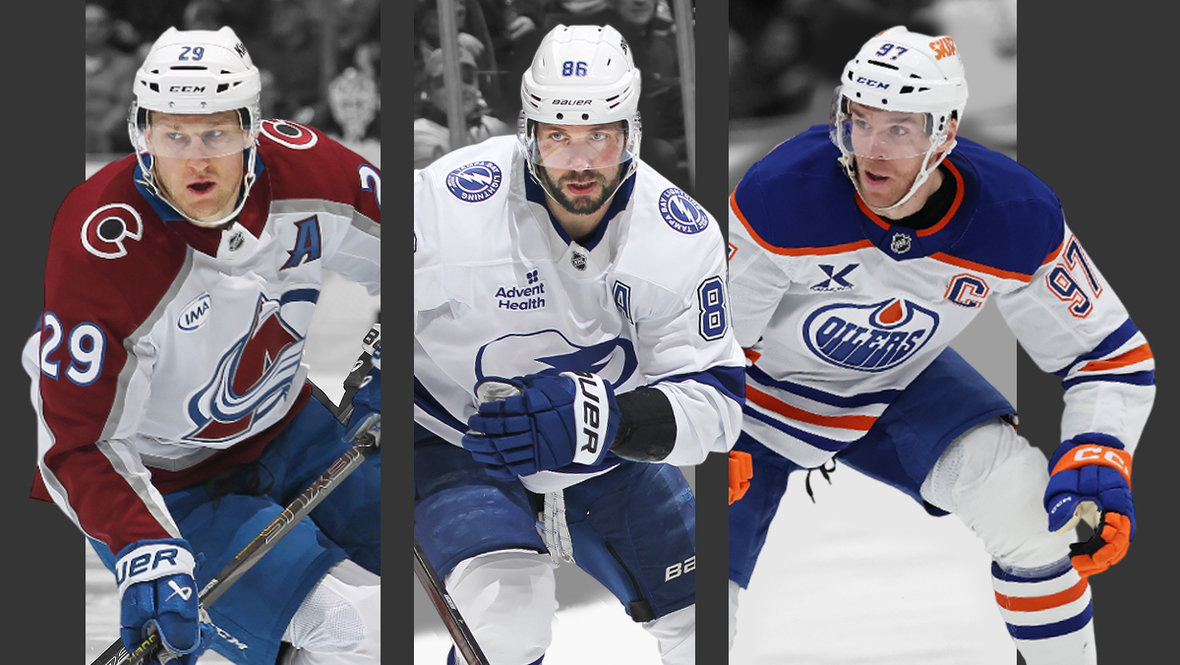    Нэйтан Маккиннон, Никита Кучеров, Коннор Макдэвид. Getty Images