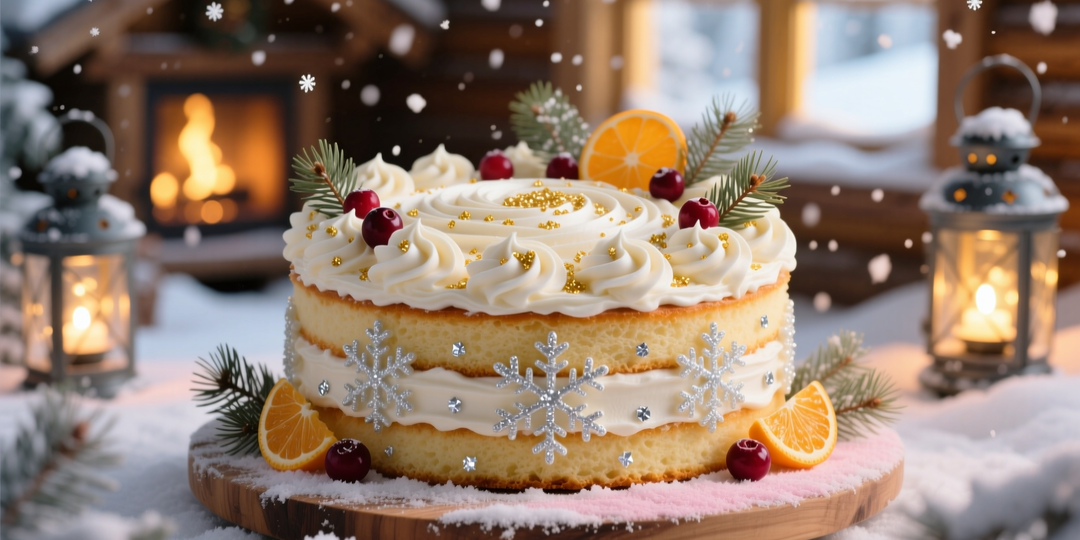 Воздушный новогодний торт с кремом из взбитых сливок