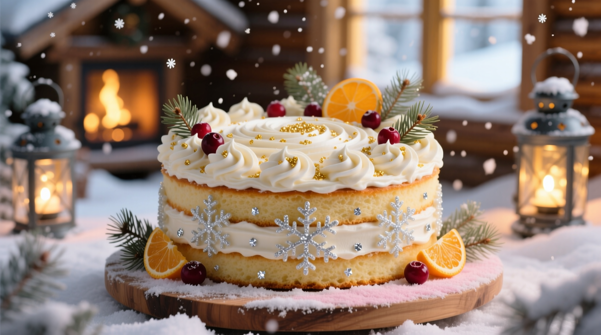 Новогодний торт с кремом из взбитых сливок