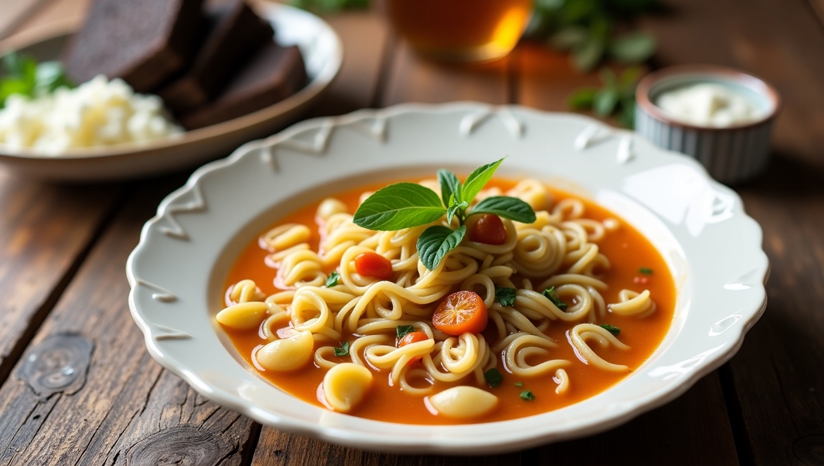 Суп с макаронами и томатной пастой готов