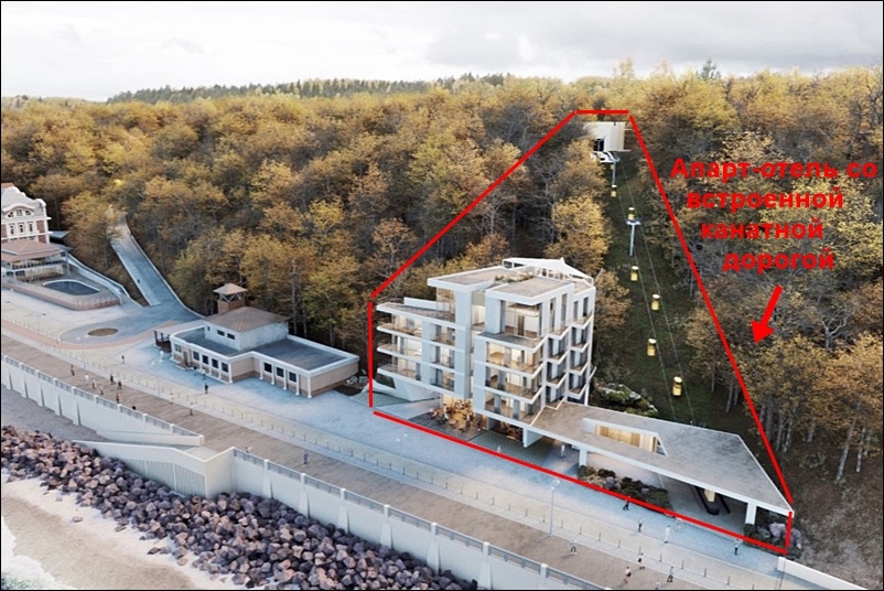 Светлогорск, проект гостиницы апартаментного типа со встроенной канатной дорогой