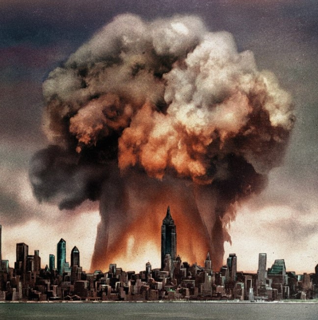 Нью-Йорк был главной целью немецких планов нанесения удара по Соединённым Штатам. На фотографии представлена ​​концепция ядерного удара по Нью-Йорку, созданная художником начала Холодной войны