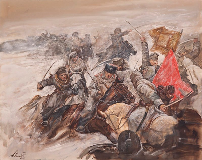 Судя по красному верху папахи на рисунке не оренбургские, а донские казаки