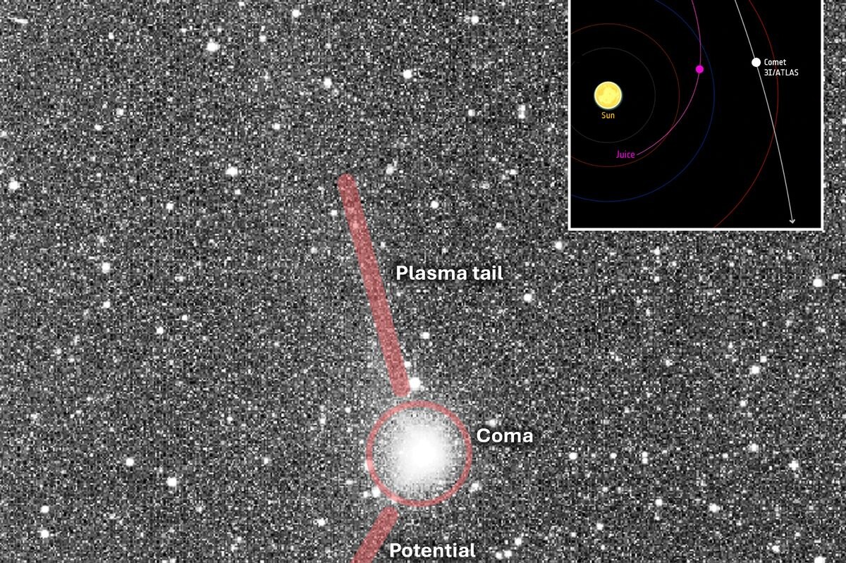 «Космический корабль» 3I/ATLAS, как утверждается, «намного быстрее космических кораблей, созданных человеком» (Изображение: ЕКА)