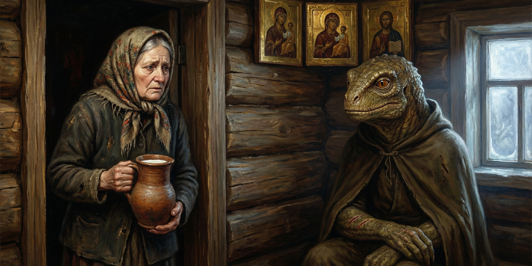 Раненный рептилоид жил в русской деревне в конце 60-х