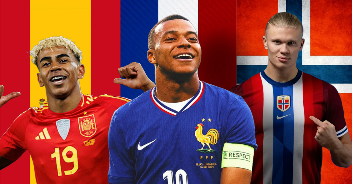 Ламин Ямаль (Испания), Килиан Мбаппе (Франция) и Эрлинг Холланд (Норвегия)