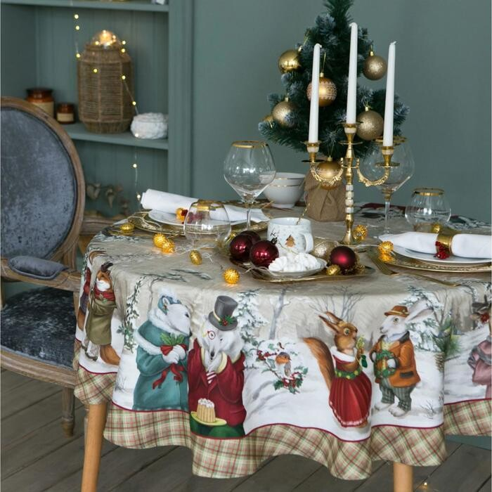 Круглая новогодняя скатерть 