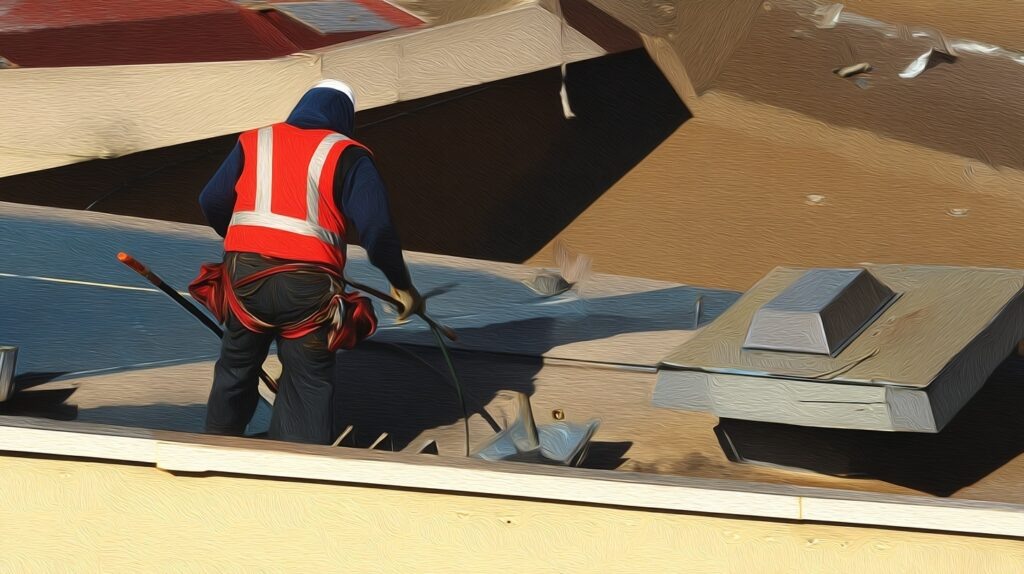    Кровельщик устанавливает ПВХ-мембрану на плоской крыше в Уфе Rafael