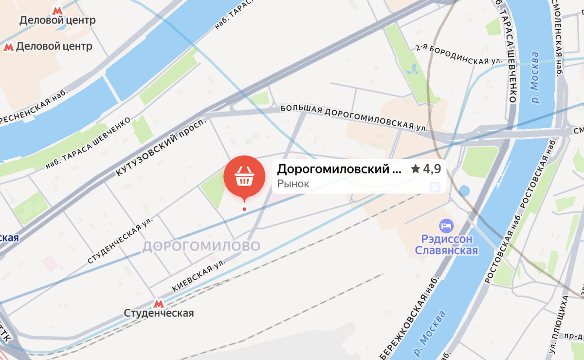 Дорогомиловский рынок на карте современной Москвы. Яндекс.Карты.