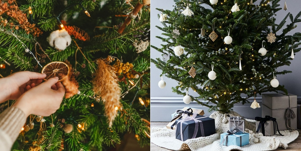    Натуральные/землистые палитры и текстуры — прямой тренд: схемы типа Earthy Indulgence, Rustic Elegance с деревом, матовыми шарами, сушёными фруктами и т.д. Источники изображений: realt.by, storage.googleapis.com