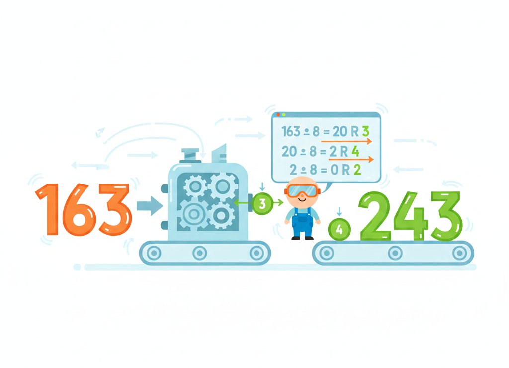 Дели число на основание новой системы