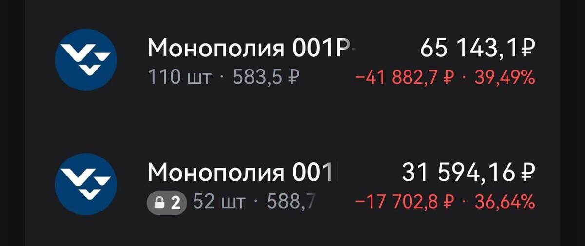 Скрин позиции одного из держателей облиг Монополии