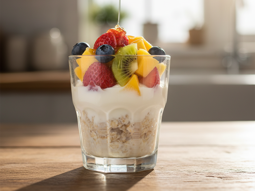 Овсянка с йогуртом и фруктами