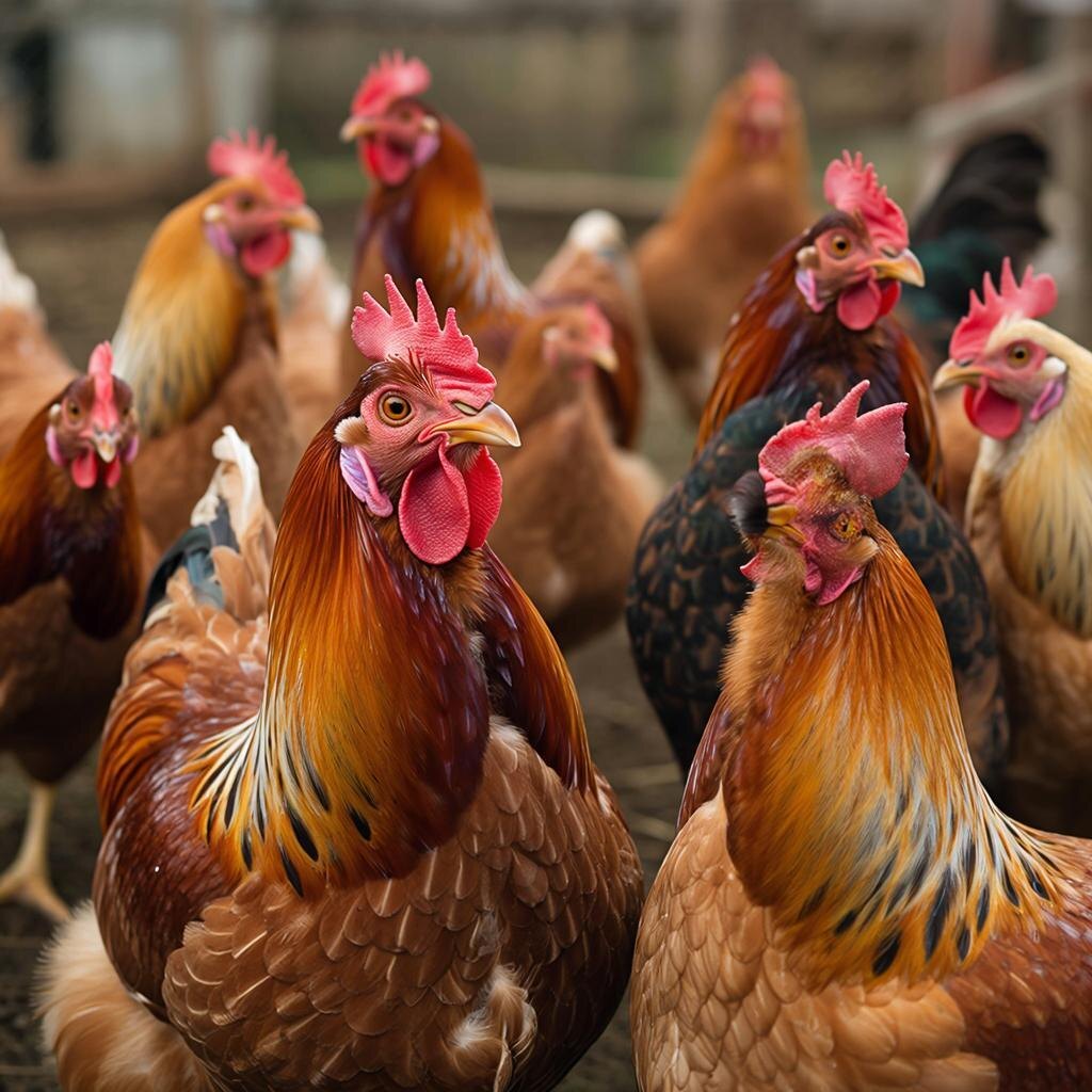 Куры. Изображение сгенерировано сервисом GigaChat 