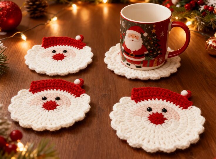 Красивая сервировка к Новому году с вязаным текстилем.