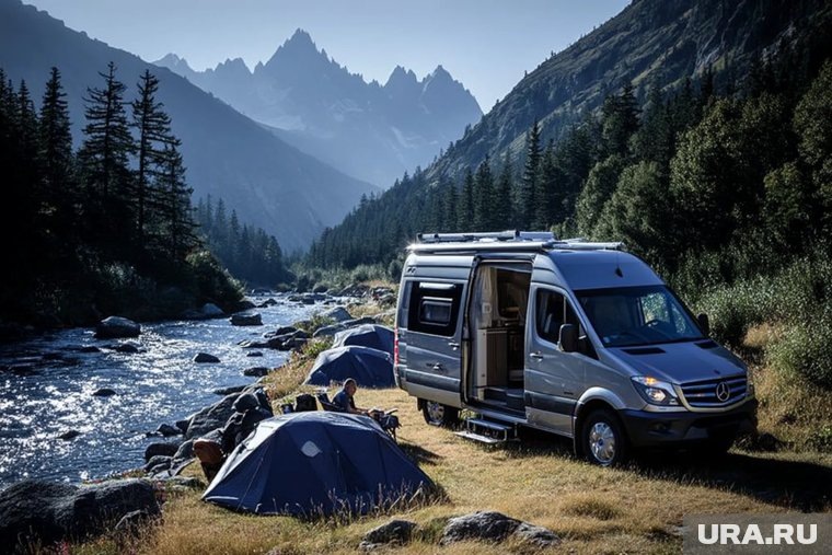     Сильный дождь размыл песок, а вышедшая из берегов река смыла фургон в воду