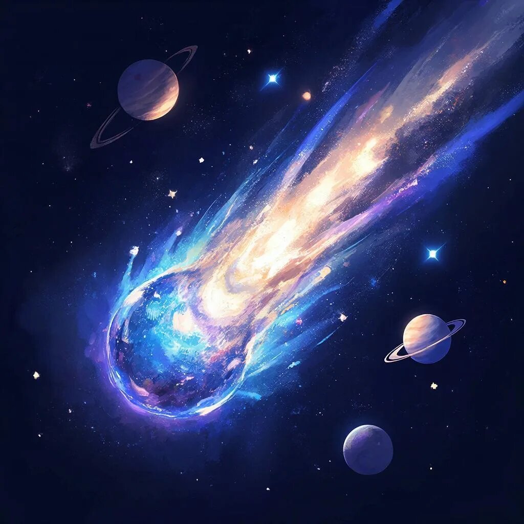 Комета. Иллюстрация сгенерирована нейросетью