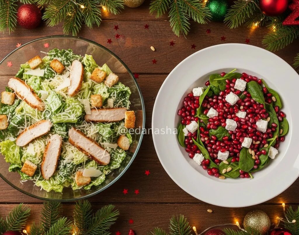битва рецептов салатов: Цезарь и гранат с фетой